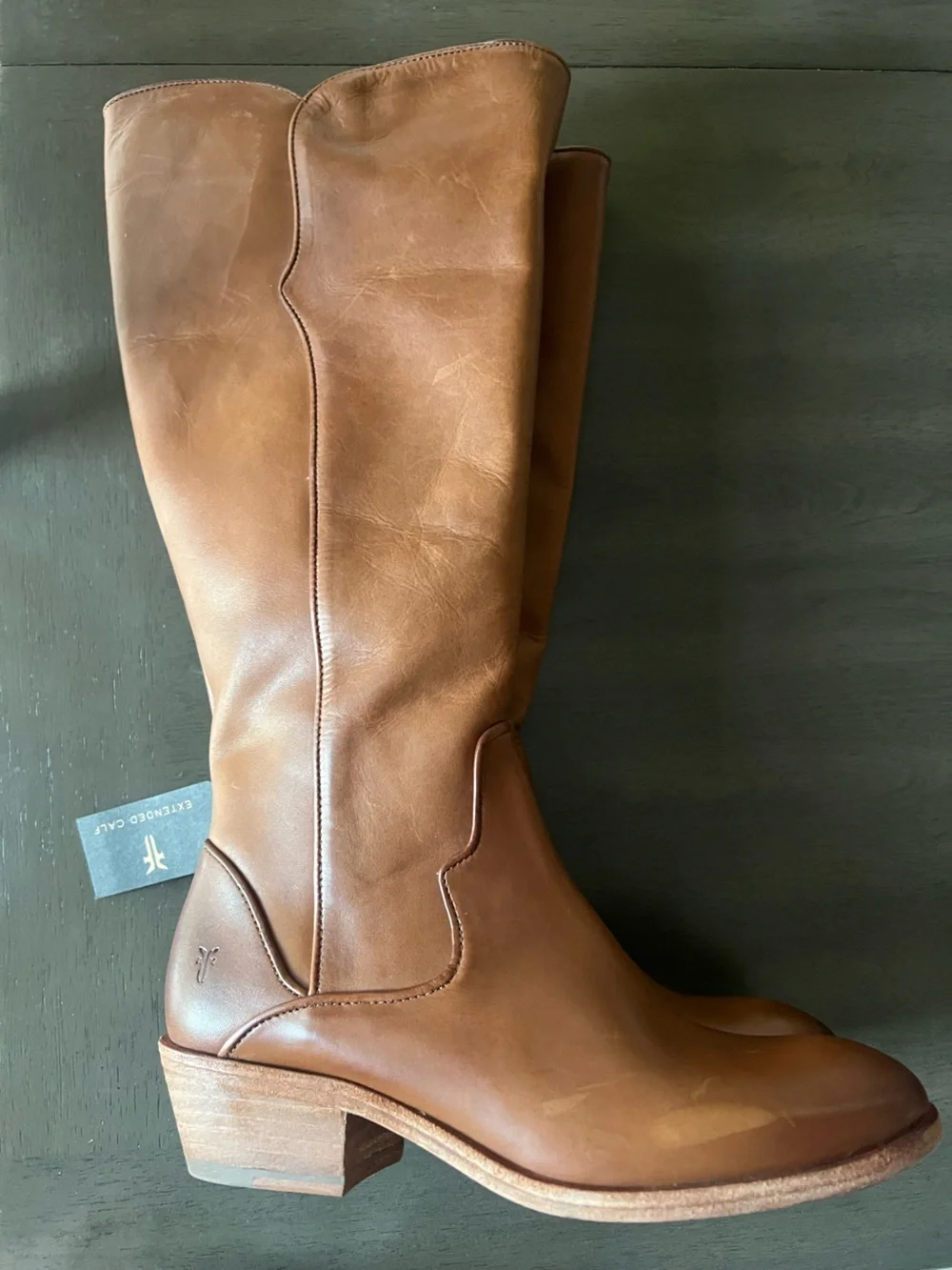 Frye Carson Piping BrownLeather Tall Knee High, Extended Calf.  Size 8